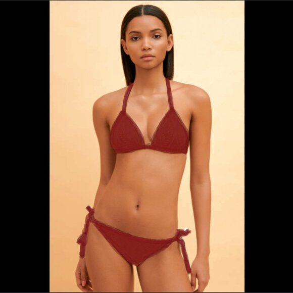 Brand New Paolita YOKO PADDED TRIANGLE BIKINI IN BORDEAUX - Picture 1 of 11